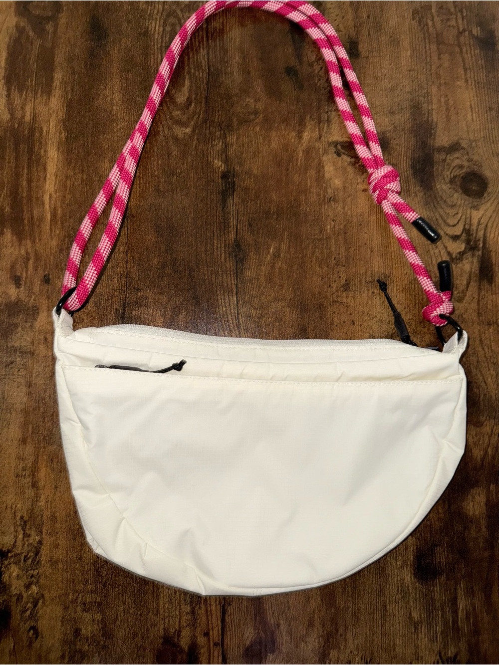 Vans Bolsa Belay Crescent Bag White Pink Checkerboard Rope Crossbody Purse